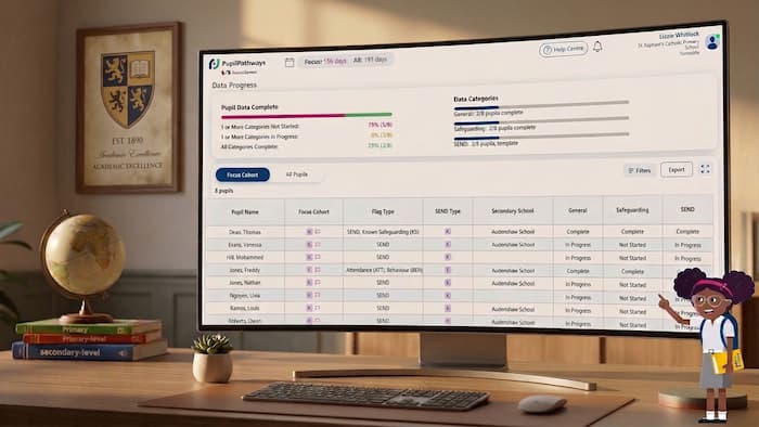 SixIntoSeven dashboard showing pupil data progress and SEND tracking